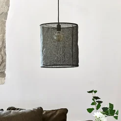 Suspension Naturelle|Suspension Non-Électrifiée*alinea Abat-jour cylindrique en lin D35cm - Noir