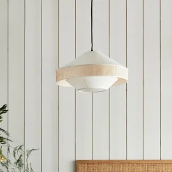 Abat-Jour Suspension|Abat-Jour Naturel*alinea Abat-jour en lin et cannage D50cm - Blanc