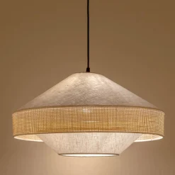 Abat-Jour Suspension|Abat-Jour Naturel*alinea Abat-jour en lin et cannage D50cm - Blanc