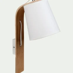 Applique Murale*alinea Applique murale en bois et abat-jour coton - H40cm Blanc