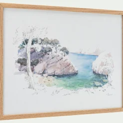 Toile, Tableau Et Affiche*alinea Aquarelle encadrée crique 38x53cm - Bleu