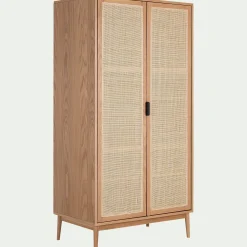 Armoire*alinea Armoire 2 portes battantes en bois et cannage H180cm - Bois clair