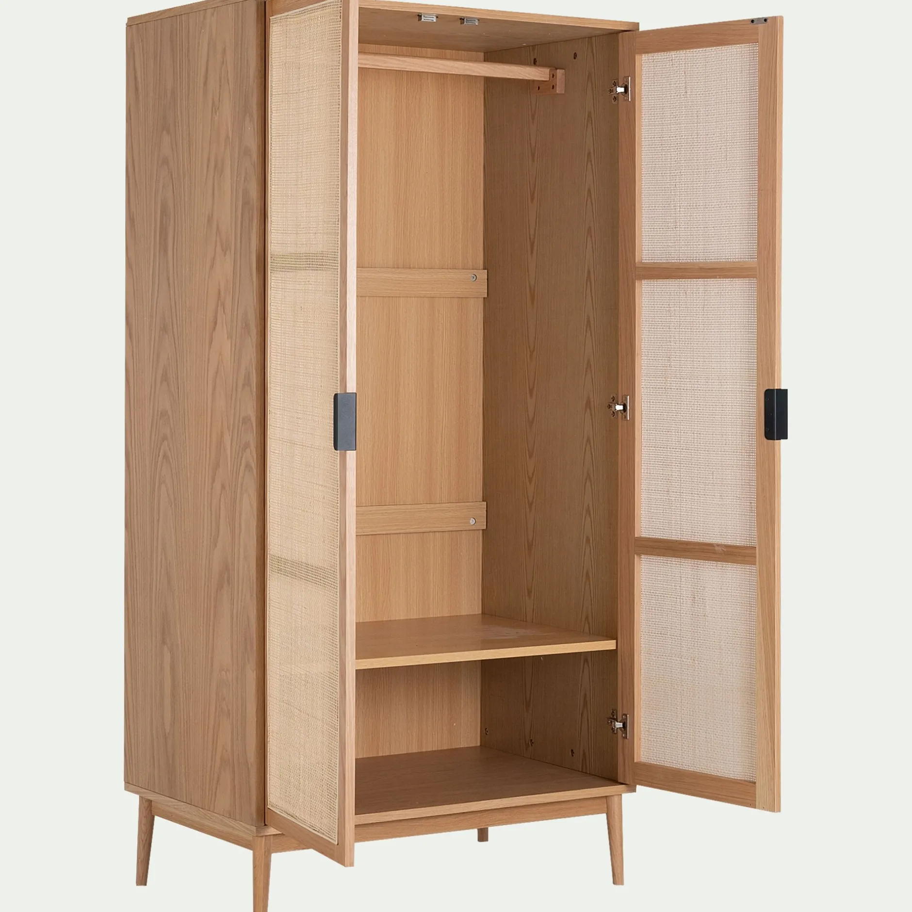 Armoire*alinea Armoire 2 portes battantes en bois et cannage H180cm - Bois clair