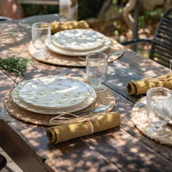 Assiette*alinea Assiette à dessert à motif floral vert en faïence D22cm - Blanc