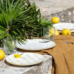 Assiette*alinea Assiette à dessert à motif floral vert en faïence D22cm - Blanc