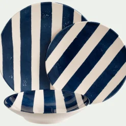Assiette*alinea Assiette à dessert à rayures en faïence D22cm - marine Bleu
