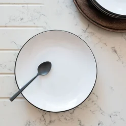 Assiette*alinea Assiette à dessert en grès avec liserai noir D19,2cm - Blanc