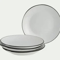 Assiette*alinea Assiette à dessert en grès avec liserai noir D19,2cm - Blanc