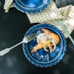 Assiette*alinea Assiette à dessert ondulée en grès D21cm - Bleu