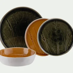 Assiette*alinea Assiette creuse impressions végétales en grès D19,5cm - argan Jaune