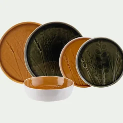 Assiette*alinea Assiette creuse impressions végétales en grès D19,5cm - argan Jaune