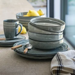 Assiette|Assiette De Noël*alinea Assiette plate à rayures en grès D27,5cm - calaluna Bleu