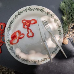 Assiette|Assiette De Noël*alinea Assiette plate avec motif houx en grès D28cm - Blanc