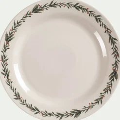 Assiette|Assiette De Noël*alinea Assiette plate avec motif houx en grès D28cm - Blanc