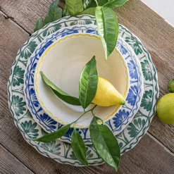 Assiette*alinea Assiette plate en grès à motif floral vert D28cm - Blanc