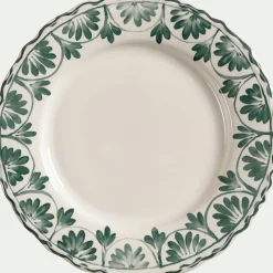 Assiette*alinea Assiette plate en grès à motif floral vert D28cm - Blanc