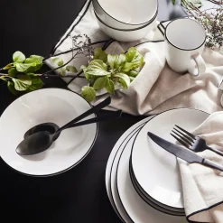 Assiette*alinea Assiette plate en grès avec liseré noir D26,8cm - Blanc