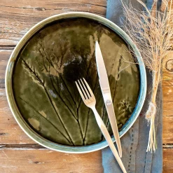 Assiette*alinea Assiette plate impressions végétales en grès D26cm - avocado Vert