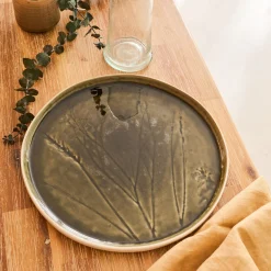 Assiette*alinea Assiette plate impressions végétales en grès D26cm - avocado Vert
