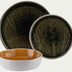 Assiette*alinea Assiette plate impressions végétales en grès D26cm - avocado Vert