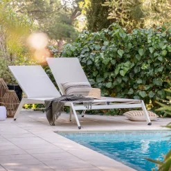 Transat Et Chaise Longue*alinea Bain de soleil double en aluminium et textilène - Gris