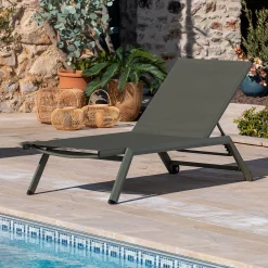 Transat Et Chaise Longue*alinea Bain de soleil en métal et toile - cèdre Vert