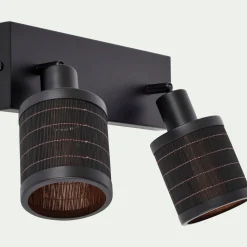 Spot|Applique Murale*alinea Barre de 2 spots électrifiés en acier et rotin - Noir