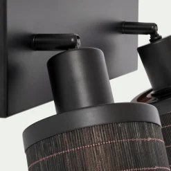 Spot|Applique Murale*alinea Barre de 2 spots électrifiés en acier et rotin - Noir