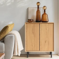 Meuble D'Entrée|Bibliothèque Et Étagère*alinea Bibliothèque 2 cases avec portes en bois L70xl36xH70cm - Bois clair