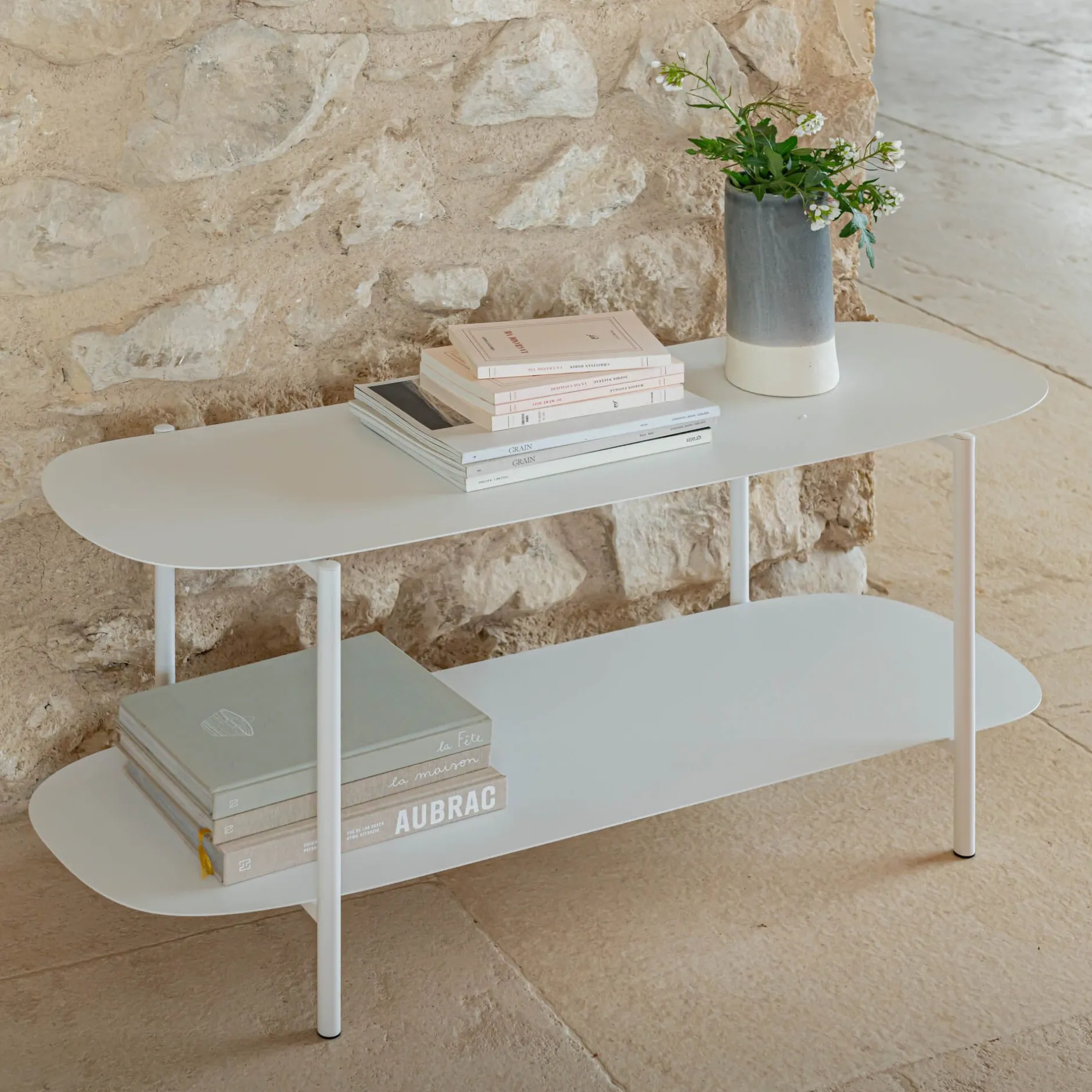 Meuble D'Entrée|Console*alinea Bibliothèque 2 tablettes en acier - L100,50xH46cm Blanc