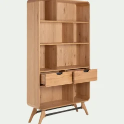 Bibliothèque Et Étagère*alinea Bibliothèque plaquée chêne et piètement chêne massif H200xL110cm- Bois clair