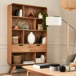 Bibliothèque Et Étagère*alinea Bibliothèque plaquée chêne et piètement chêne massif H200xL110cm- Bois clair