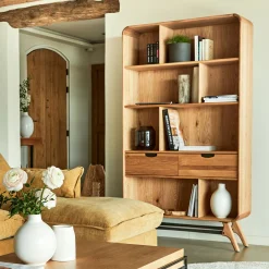 Bibliothèque Et Étagère*alinea Bibliothèque plaquée chêne et piètement chêne massif H200xL110cm- Bois clair