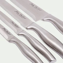 Couteau De Cuisine*alinea Bloc 4 couteaux de cuisine en inox avec support en hévéa - Naturel