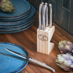 Couvert De Table*alinea Bloc en bois de 6 couteaux à steak en acier - métallisé Gris