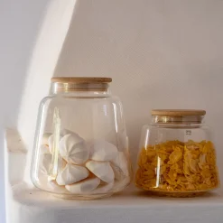 Bocal De Cuisine*alinea Bocal conique en verre avec couvercle en bambou 1L - Transparent