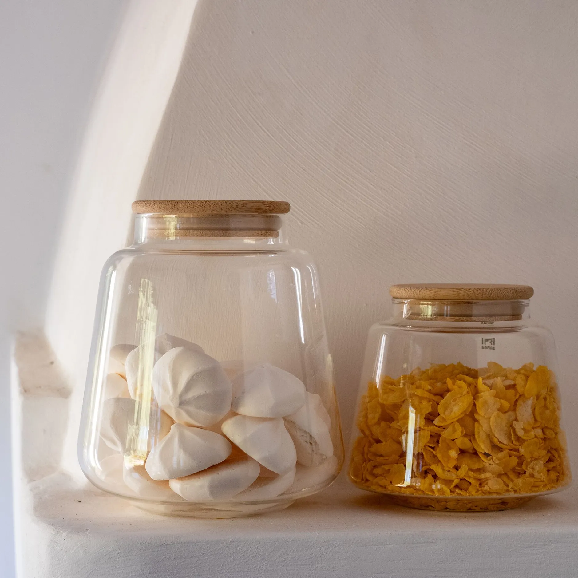 Bocal De Cuisine*alinea Bocal conique en verre avec couvercle en bambou 1L - Transparent