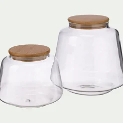 Bocal De Cuisine*alinea Bocal conique en verre avec couvercle en bambou 1L - Transparent