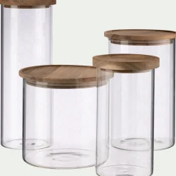 Bocal De Cuisine*alinea Bocal en verre avec couvercle en acacia 1L - Transparent