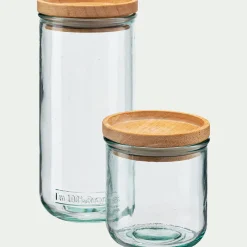 Bocal De Cuisine*alinea Bocal en verre recyclé avec couvercle en bois 35cl - Transparent