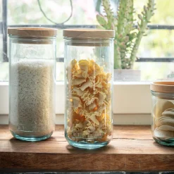Bocal De Cuisine*alinea Bocal en verre recyclé avec couvercle en bois 82cl - Transparent