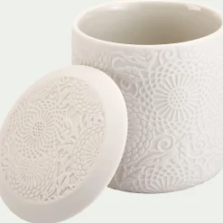 Décoration À Poser*alinea Boîte déco gravure florale en grès - D10xH11cm Blanc