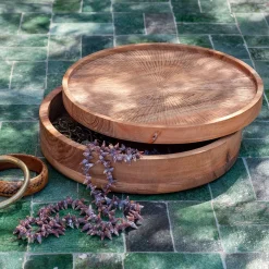 Décoration À Poser*alinea Boîte déco ronde en acacia D25xH7cm - Bois foncé