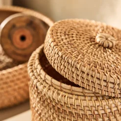 Décoration À Poser*alinea Boîte déco ronde en rotin D15xH15cm - Naturel