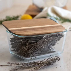 Bocal De Cuisine*alinea Boîte rectangulaire en verre couvercle en bois H9cm Transparent