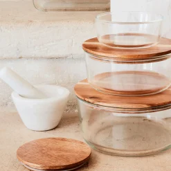 Bocal De Cuisine*alinea Boîte ronde en verre avec couvercle en bois D18,6cm Transparent