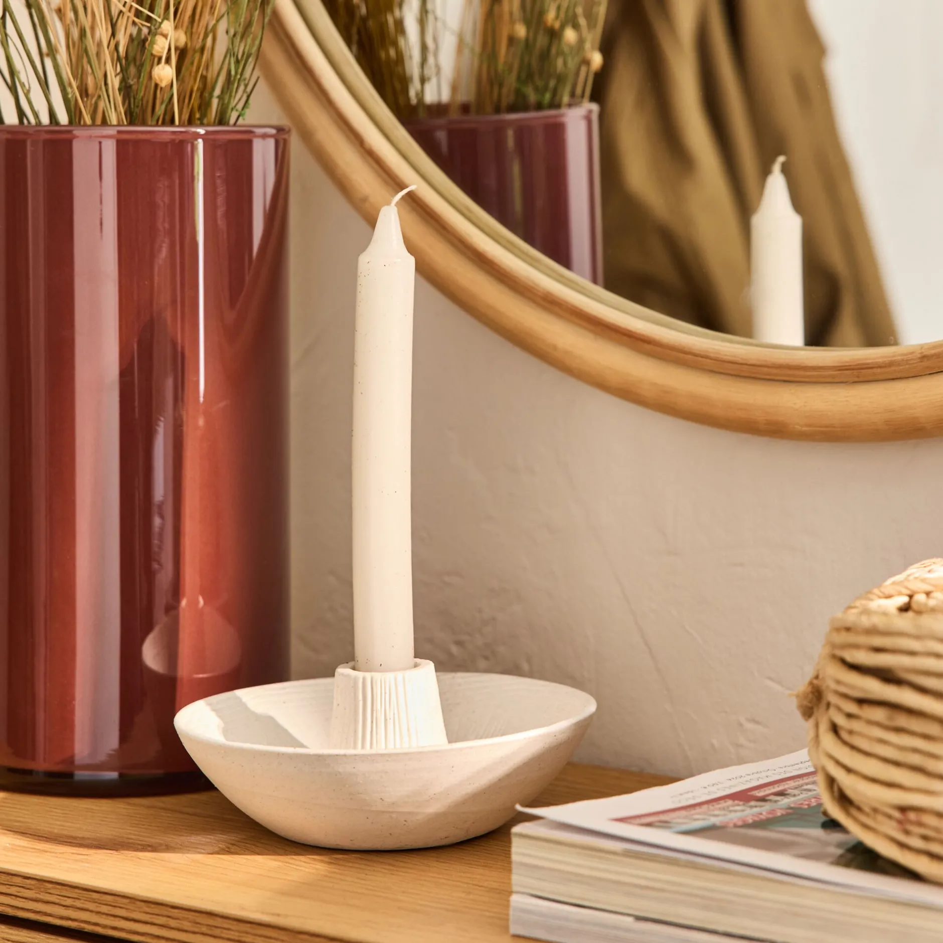 Bougeoir*alinea Bougeoir rond en grès D14xH5cm - Blanc