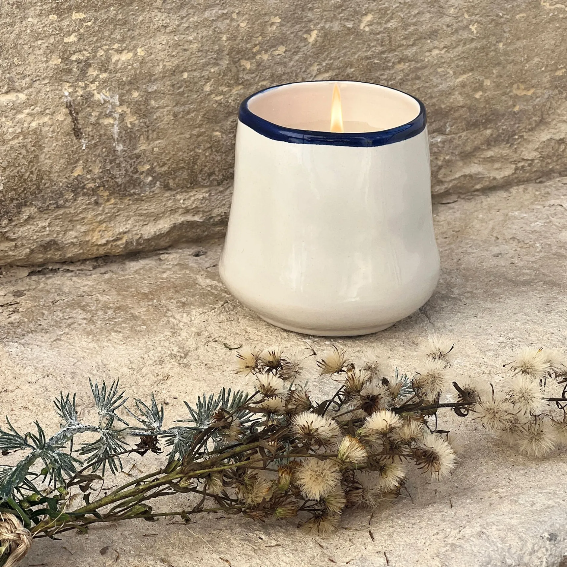 Bougie*alinea Bougie en faïence D10,5xH10cm - Bleu