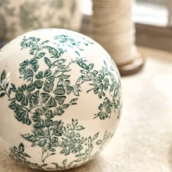 Décoration À Poser*alinea Boule de noel motif fleuri en céramique D11,8cm - Blanc