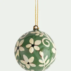 Boule De Noël*alinea Boule de Noël motif floral en papier mâché peinte à la main D3cm - Vert